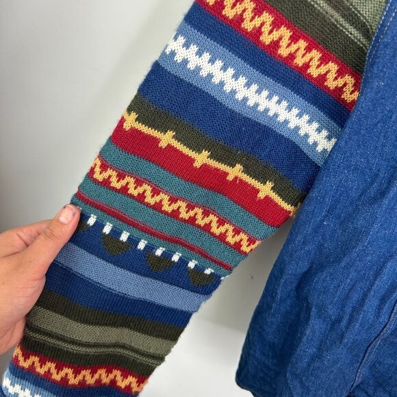 Koret City Blues Denim Jacket Colorful Knit Sleeves Western Boho Style - Picture 6 of 9